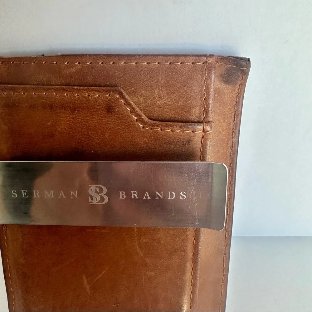 Serman Brands Men’s Slim Money Clip Wallet in Compact Cognac Brown Leather